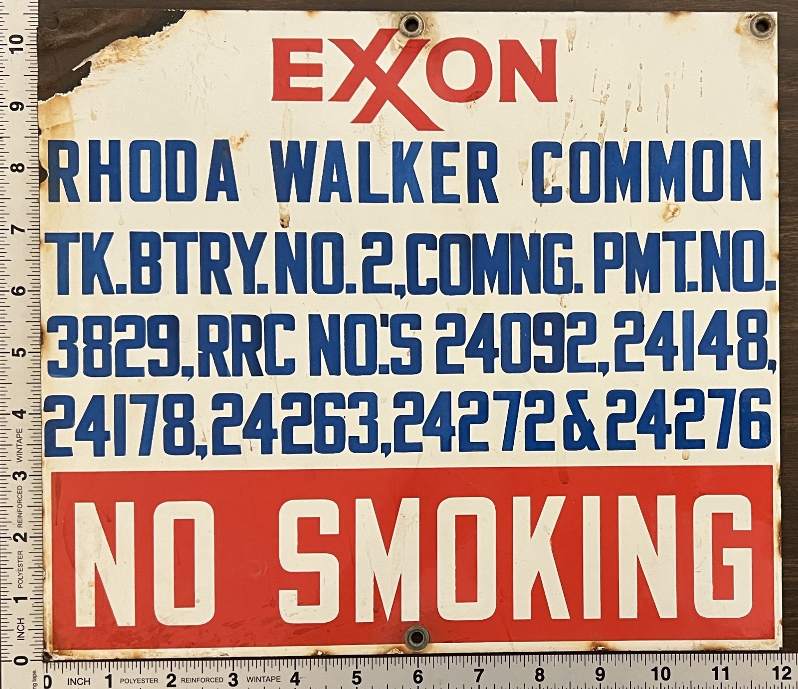 Vintage Porcelain Oil Field Sign – Exxon Rhoda Walker Common