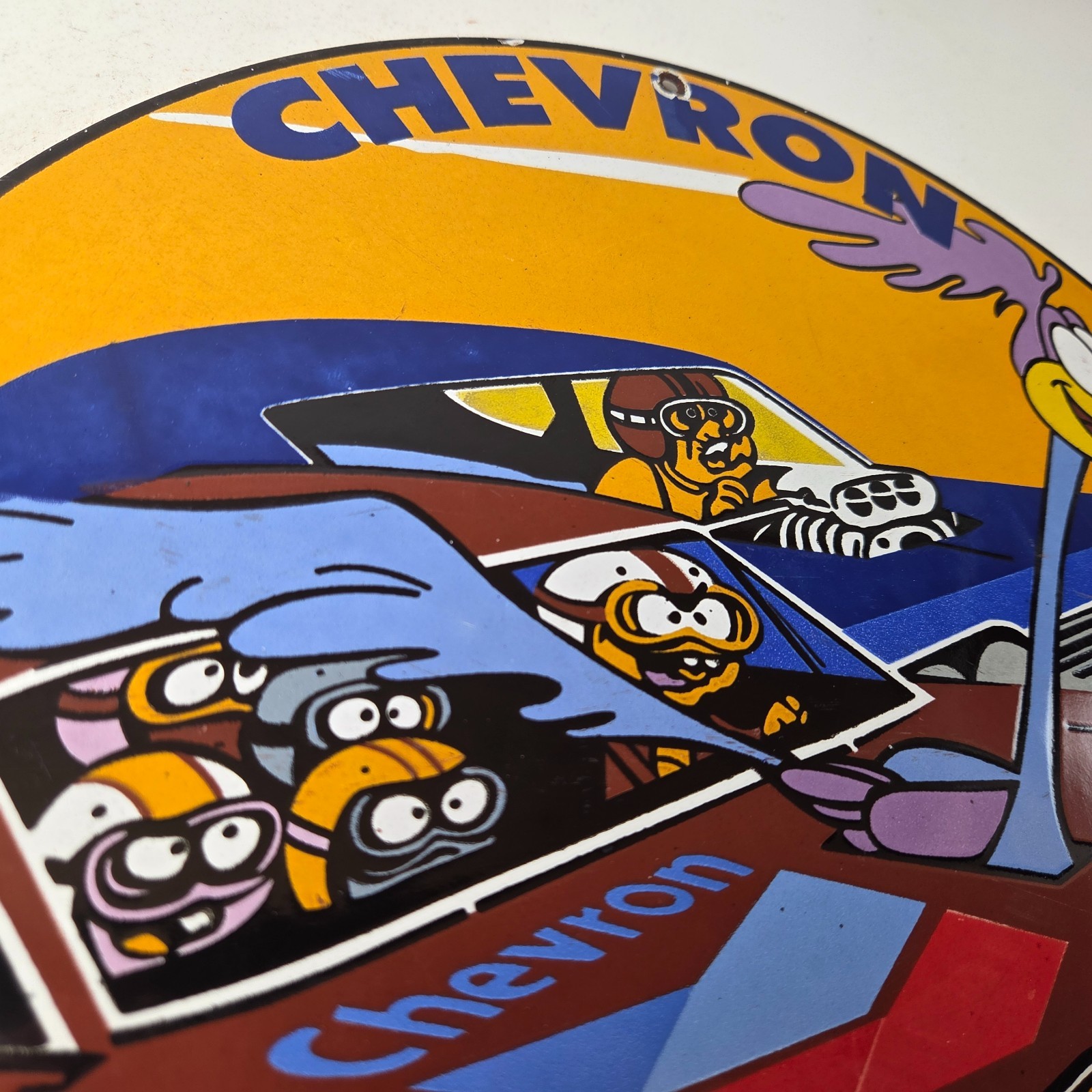 Vintage Chevron Gasoline Sign – Mopar Road Runner Racing Auto Gas Porcelain Sign