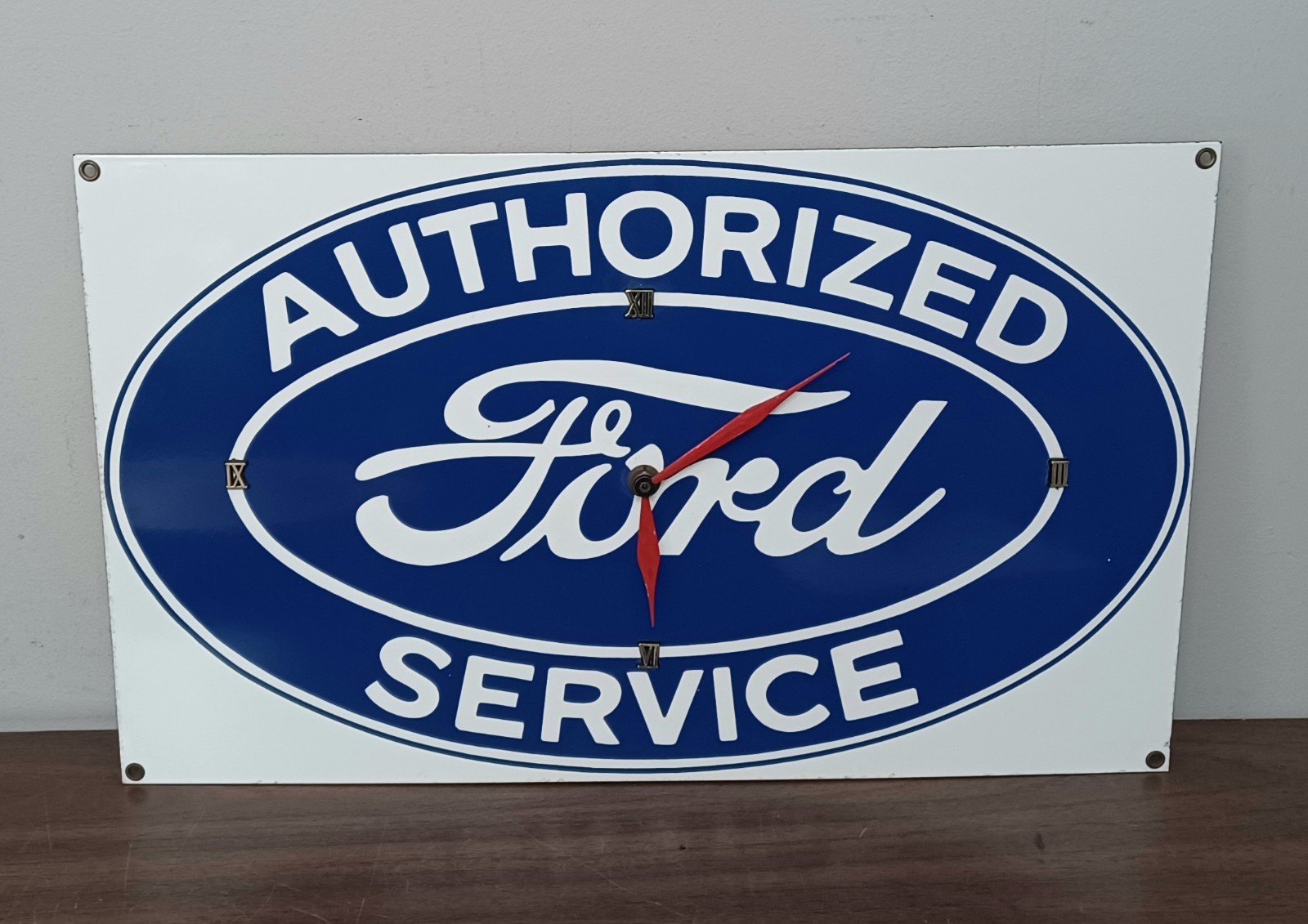 Vintage Ford Authorized Service Station Porcelain Enameled Metal Sign Clock Read