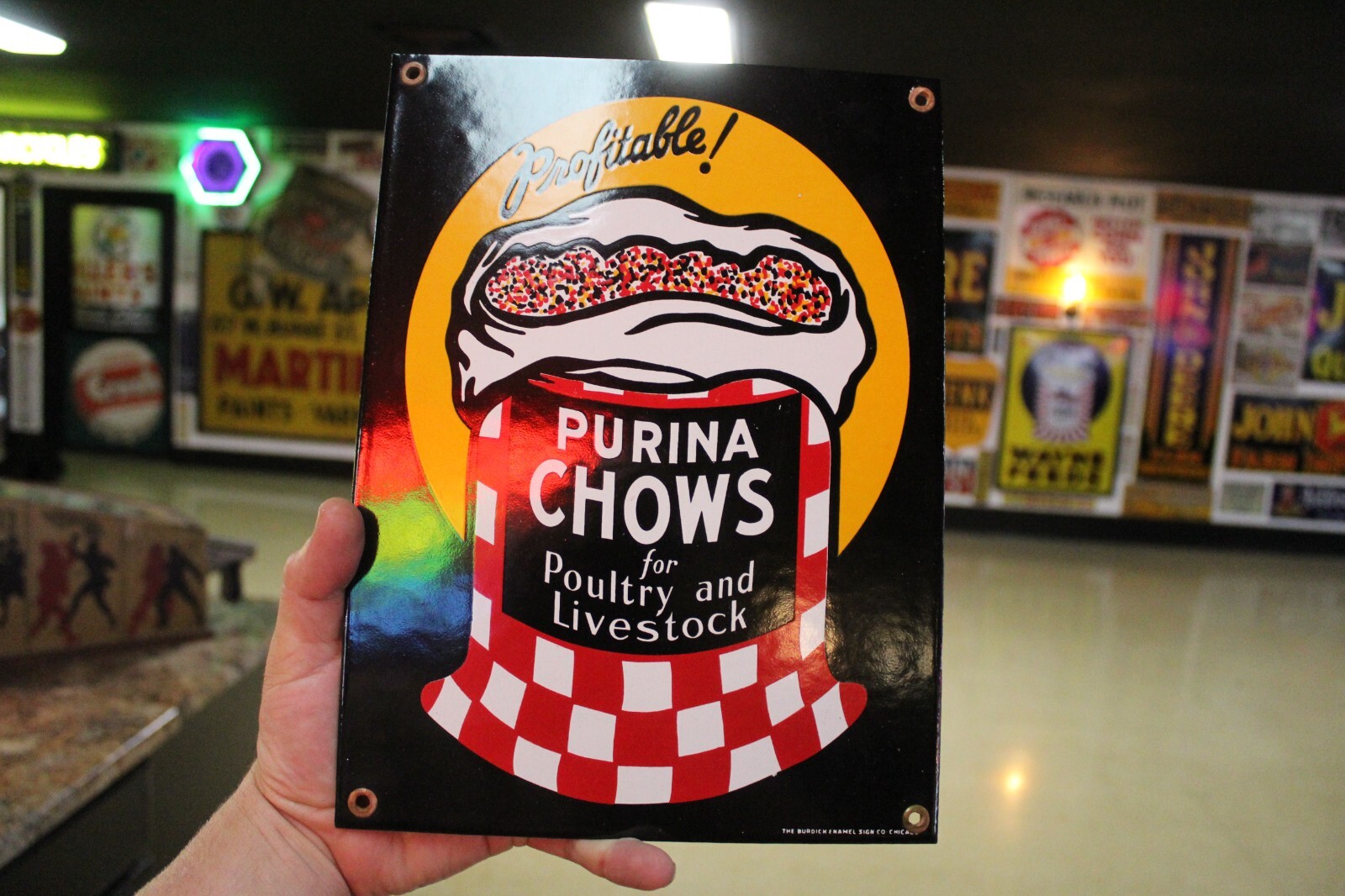 RARE PURINA CHOW LIVESTOCK FARM FEED PORCELAIN METAL SIGN CHICKEN COW PIG SEEN