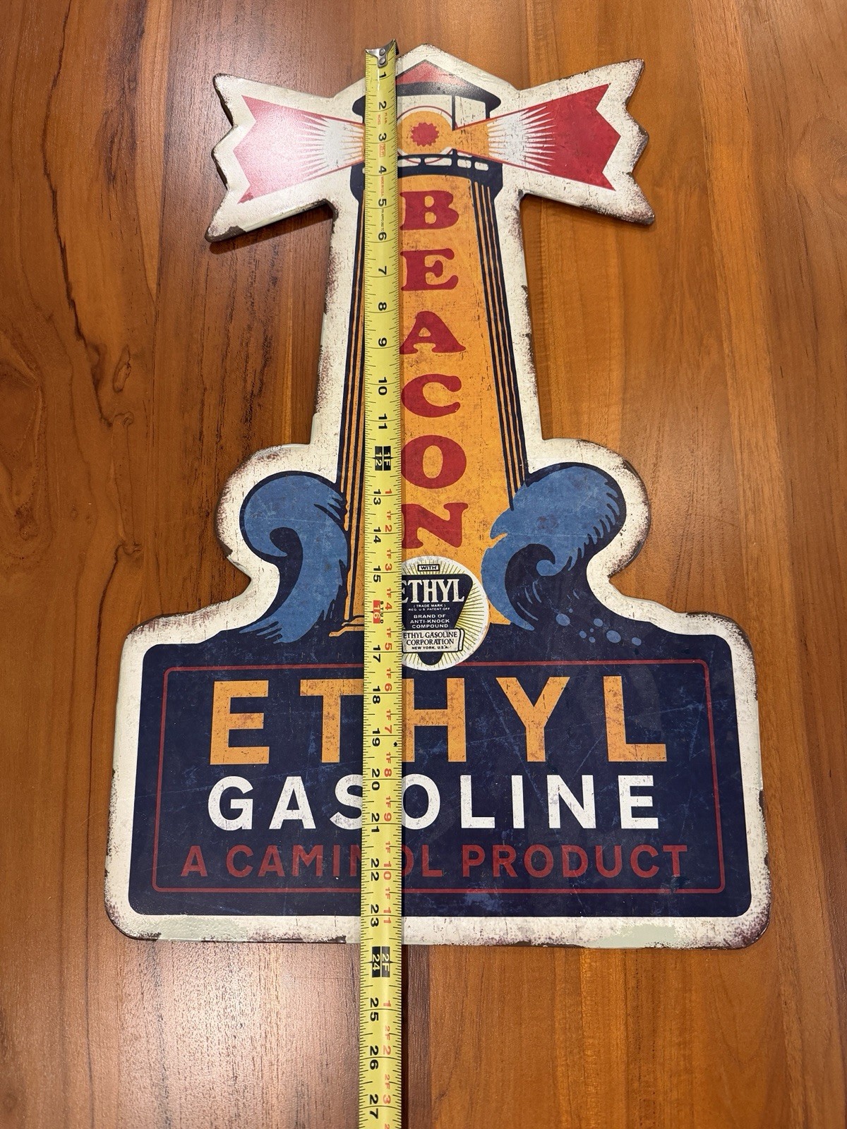 Beacon Gasoline Tin Sign w/Weathered Look-New “Old Stock “