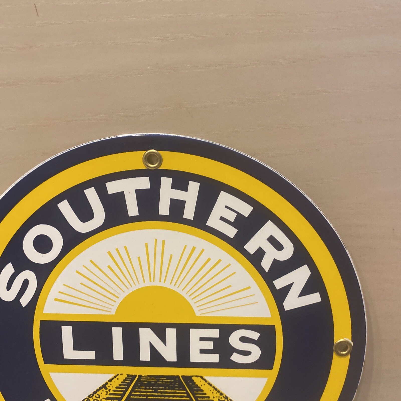 VINTAGE SOUTHERN PACIFIC RAILWAY PORCELAIN SIGN RAILROAD TRAIN STATION GAS OIL
