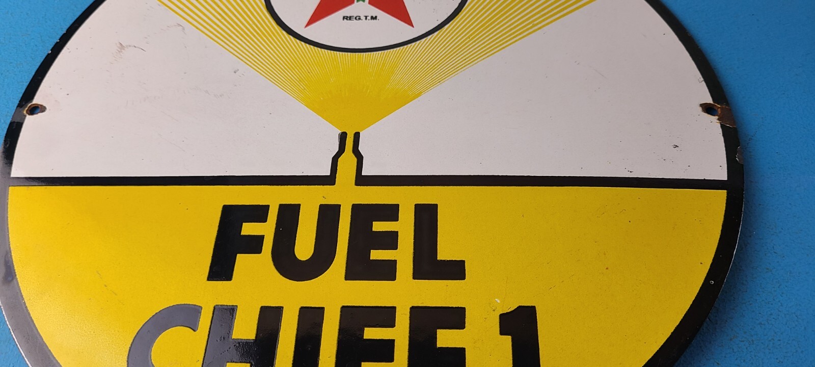 Vintage Texaco Gasoline Sign – 12″ Fuel Chief 1 Gas Pump Plate Porcelain Sign