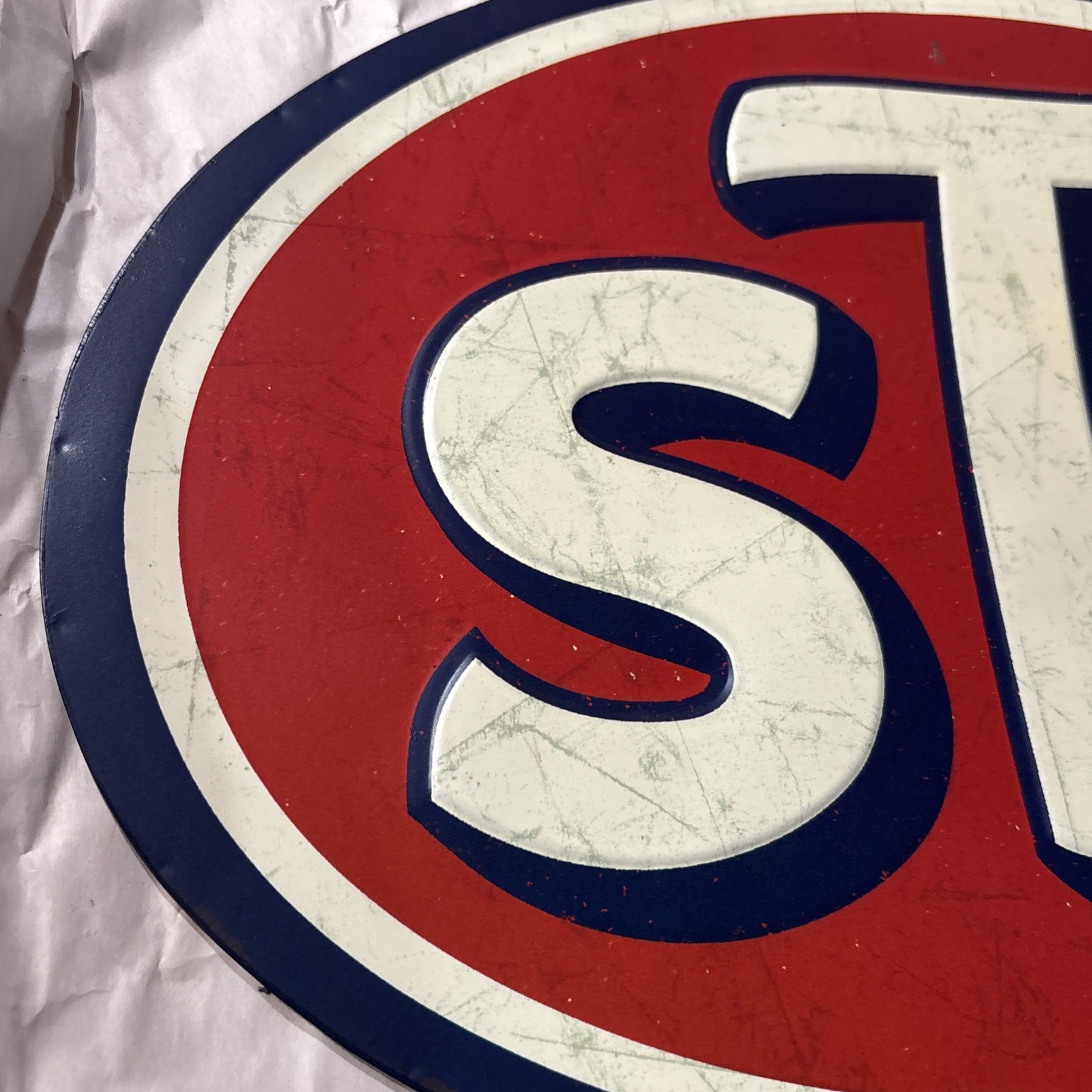 STP Reproduction Metal Embossed Sign Distressed 16″x 11″ Open Road Brands Gas