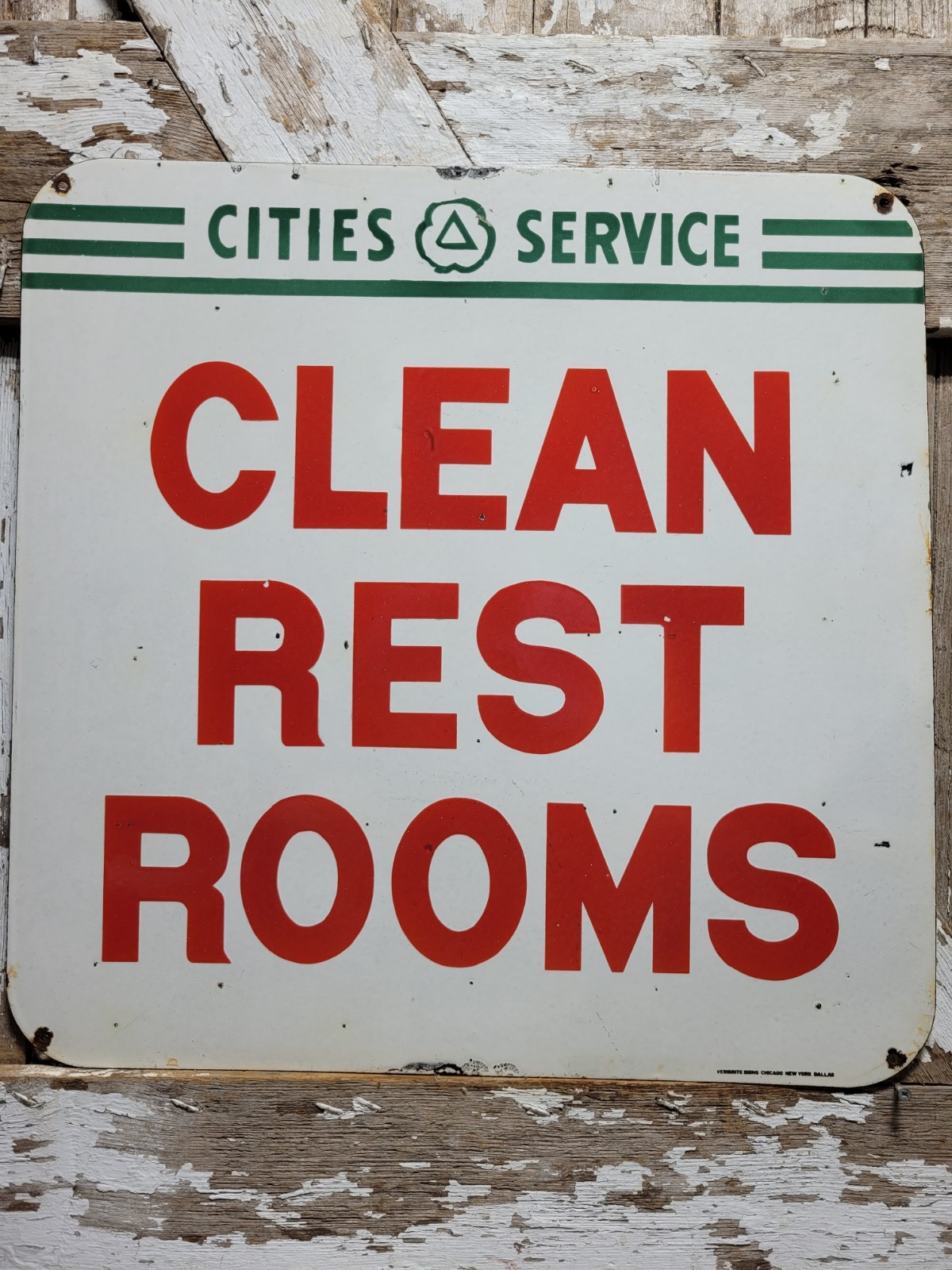 VINTAGE CITIES SERVICES PORCELAIN SIGN OLD GAS STATION RESTROOM BATHROOM TOILET