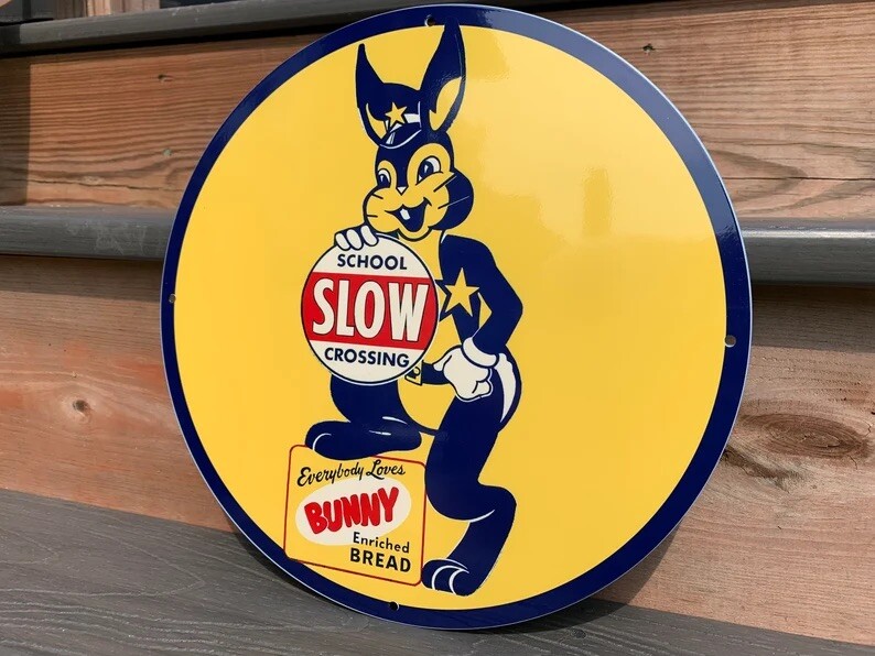 12” Bunny Bread Bakery Flour Heavy Metal Vintage Style Steel Sign
