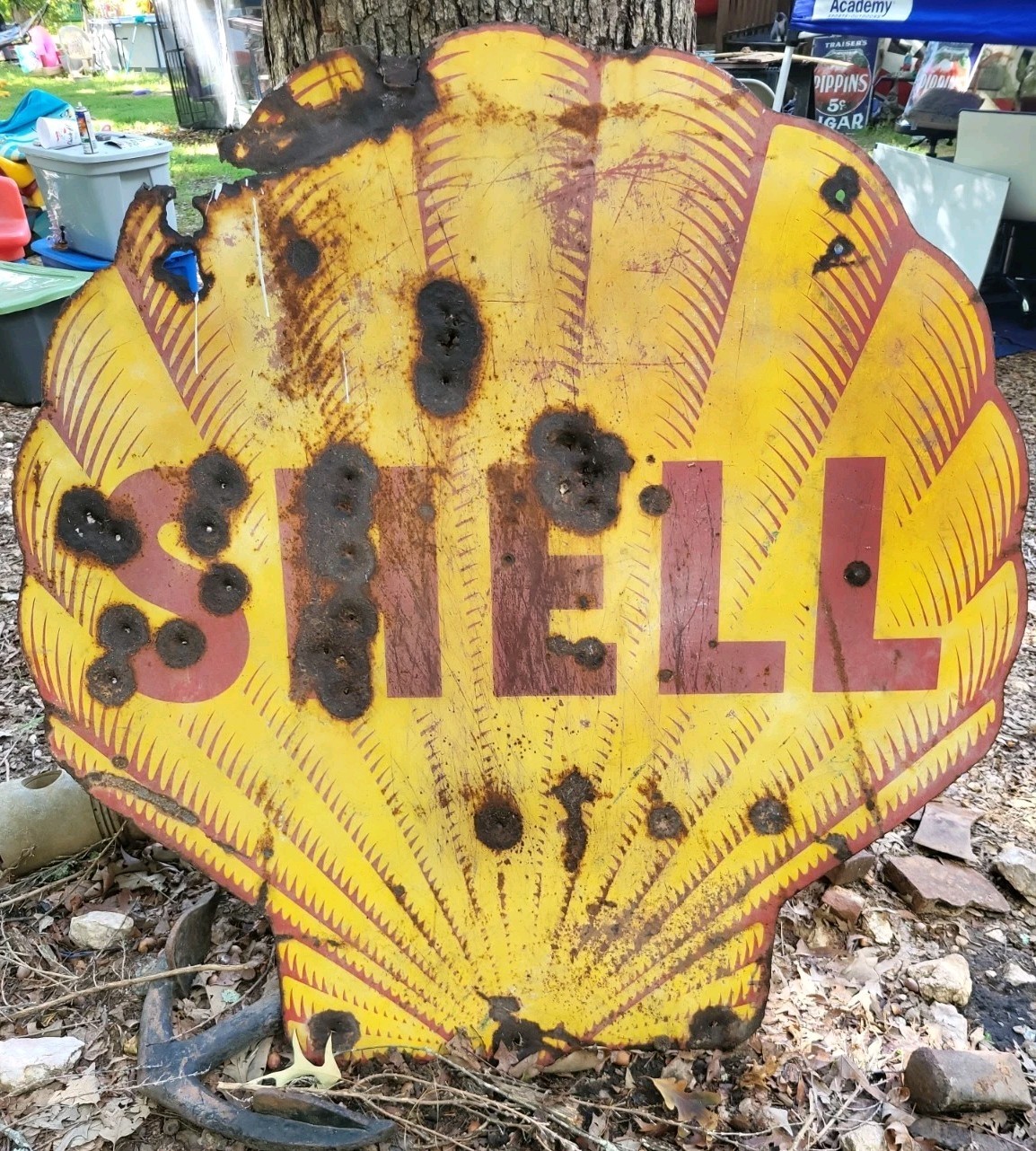 Old Original Antique 1940s 1950s SHELL tiger Sign Porcelain 48″ Double Sided Gas