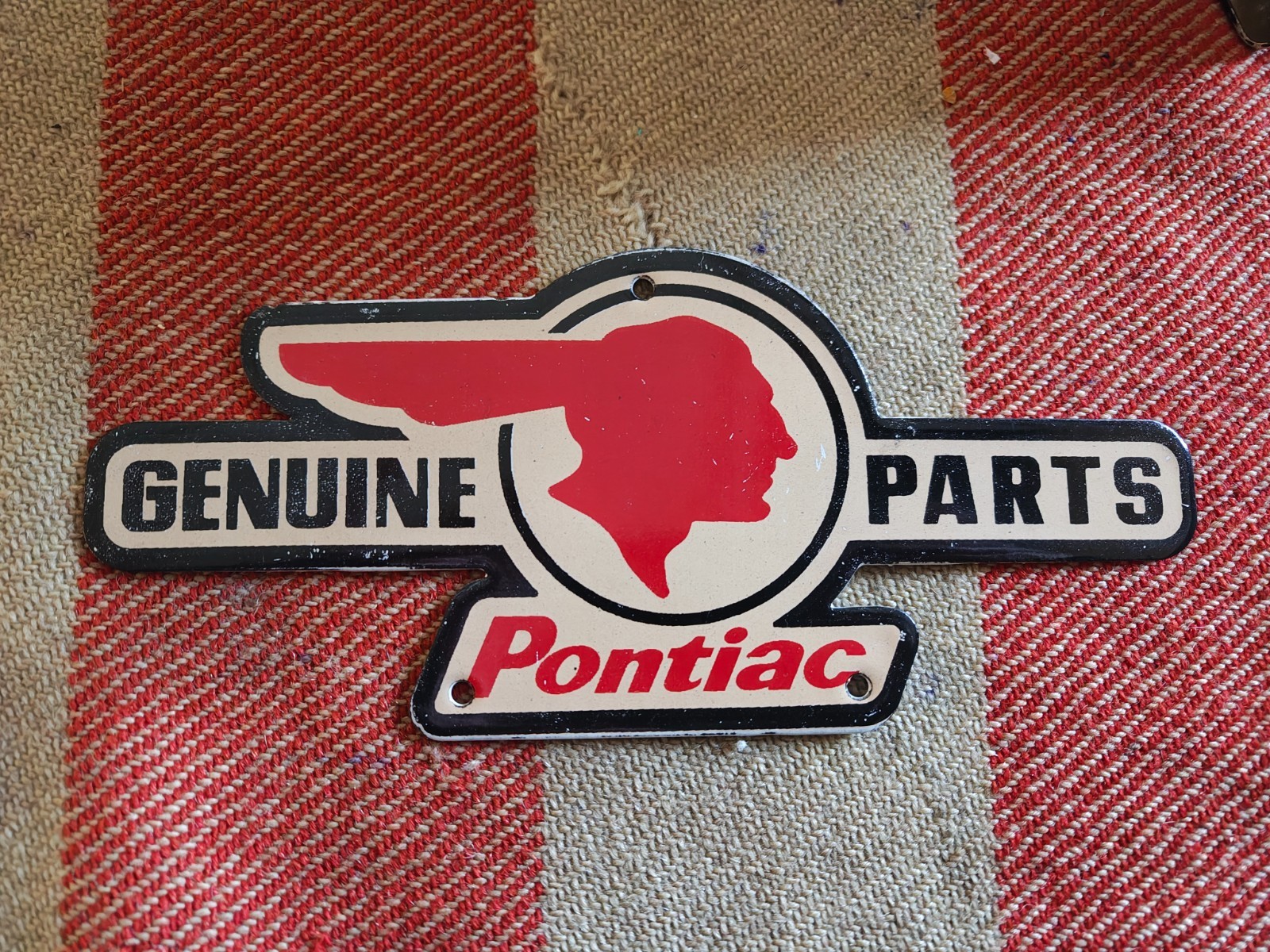 Porcelain Genuine Pontiac Parts Sign TOPPER 8″x3.5″ Right Facing Indian