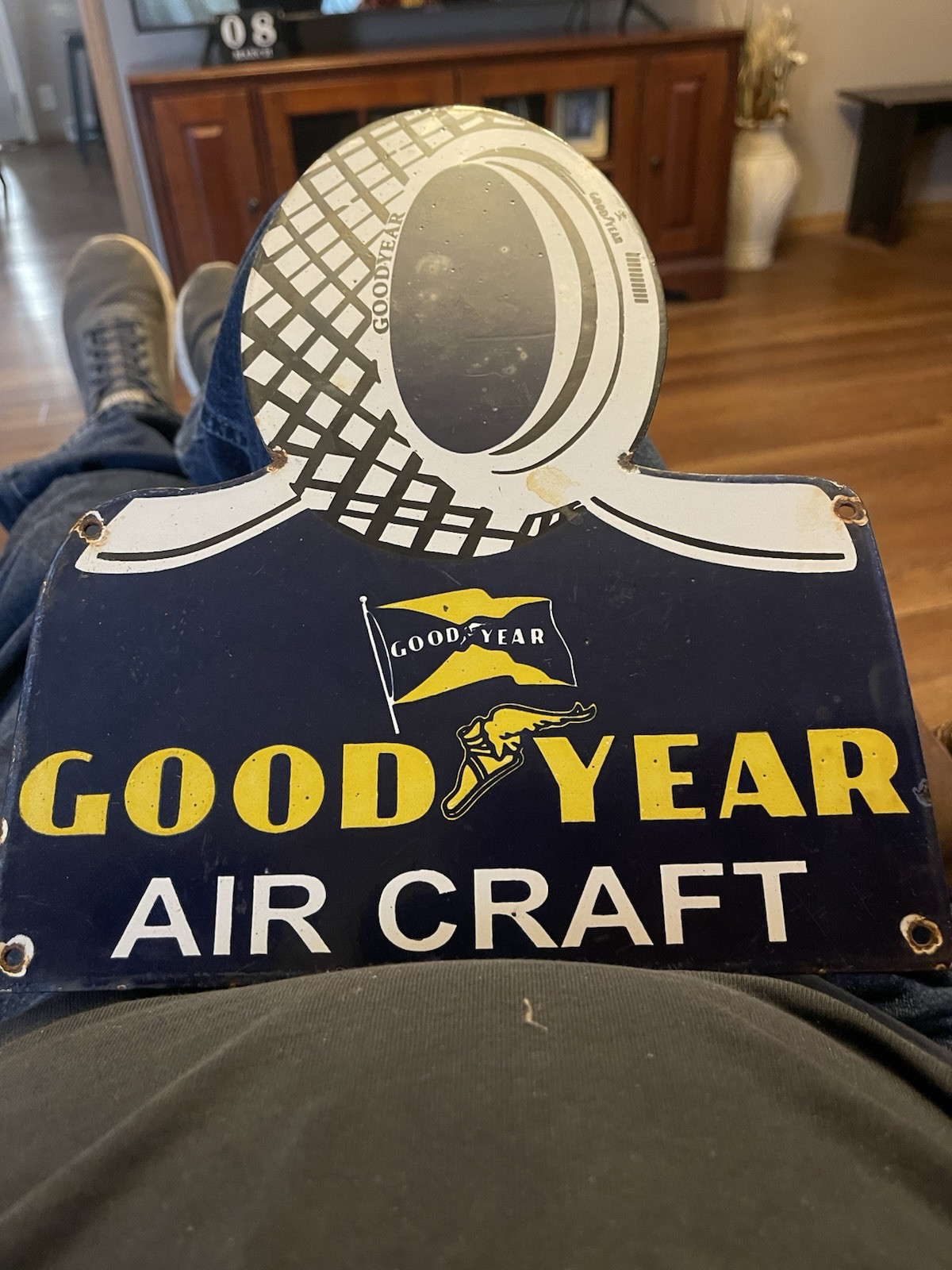 Older Good Year Air Craft Porcelain 12” Tall Sign