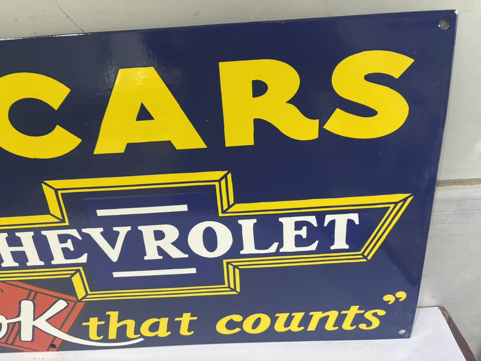 Used Cars Chevrolet Porcelain Enamel Sign 36 x 15 Inches 1 Sided