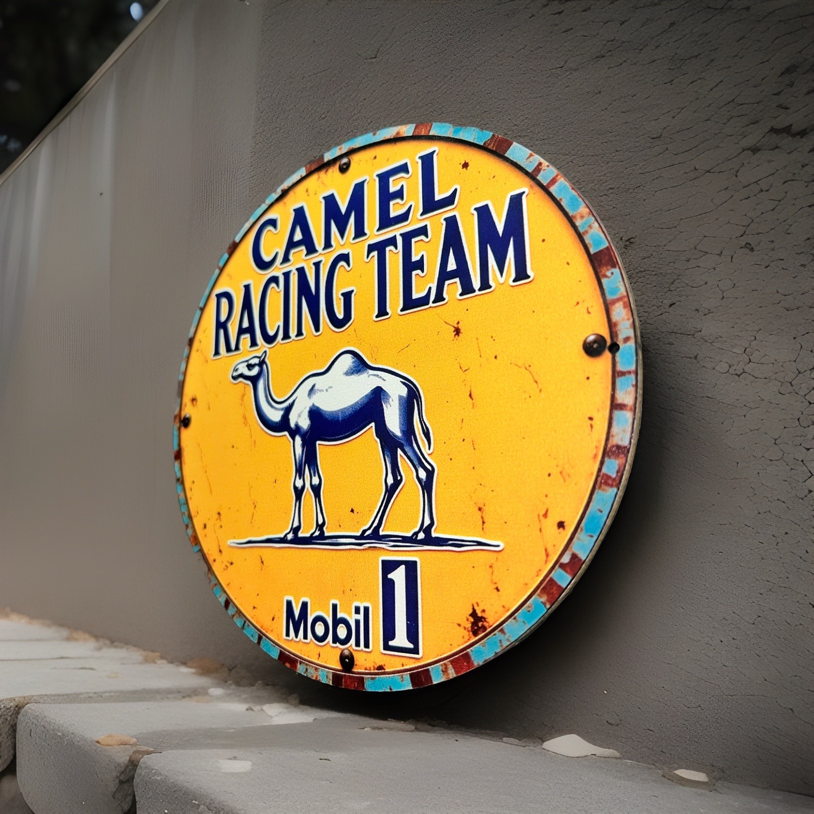 Mobil 1 Camel Racing Team Wooden Sign 6” Round Novelty 2D Flat Garage Man Cave