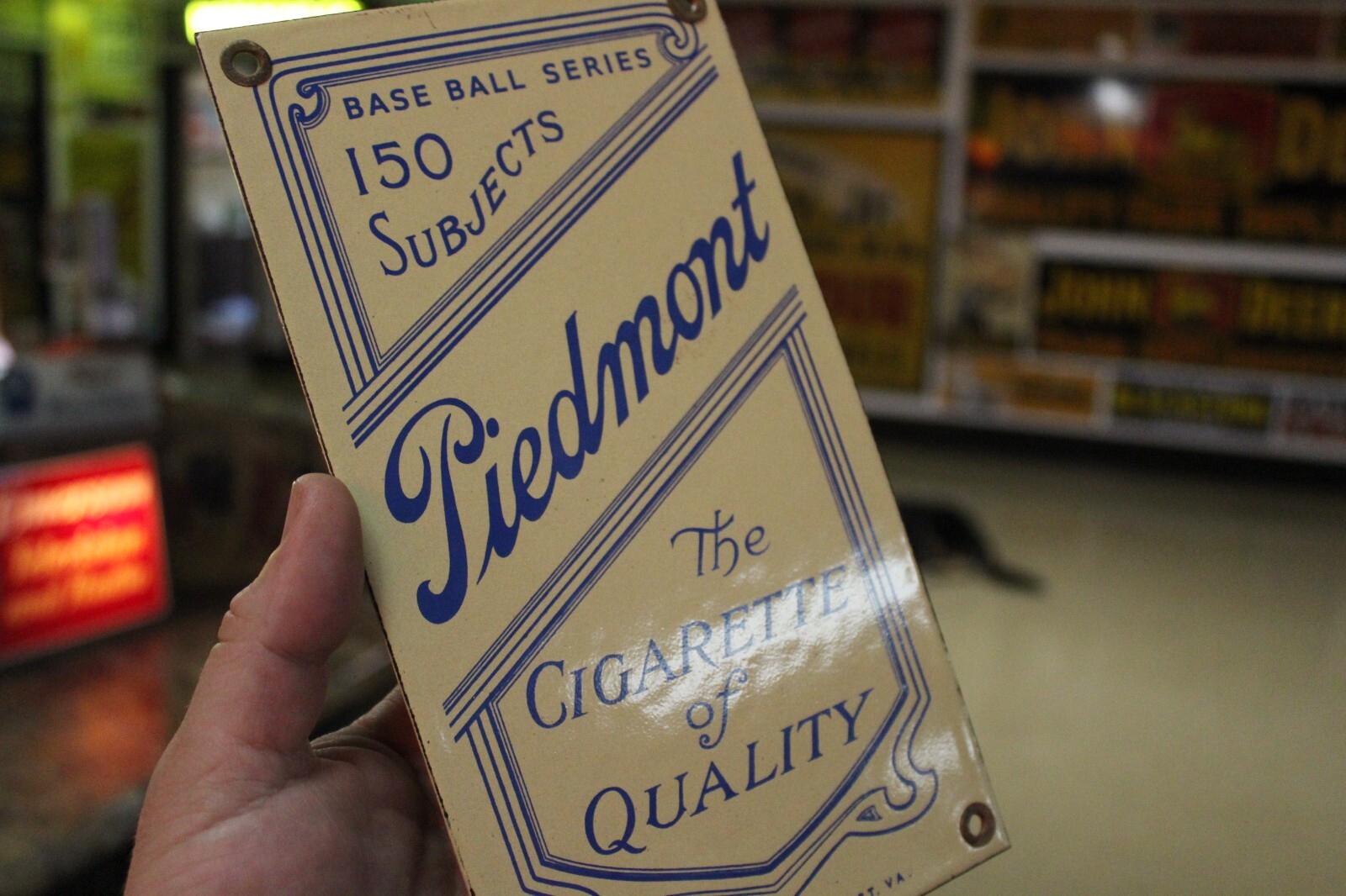 RARE PIEDMONT BASEBALL SERIES TOBACCO DEALER PORCELAIN METAL SIGN BABE CIGAR BAT
