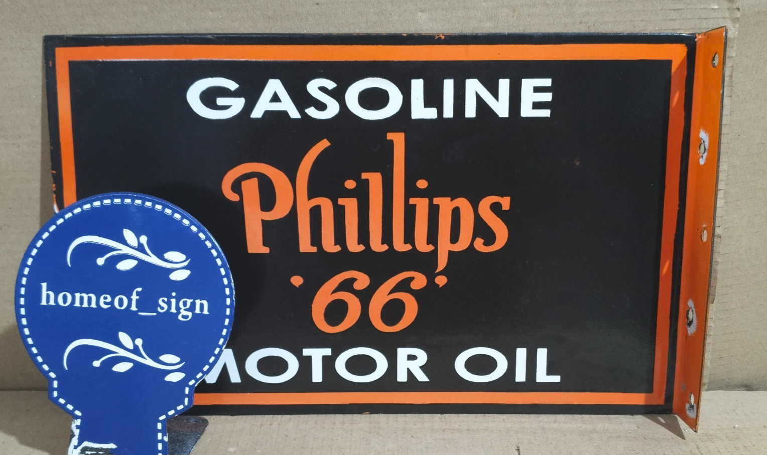 Phillips 66 Gasoline Motor Oil Porcelain Enamel Sign 18 x 10 Inches 2 Sides