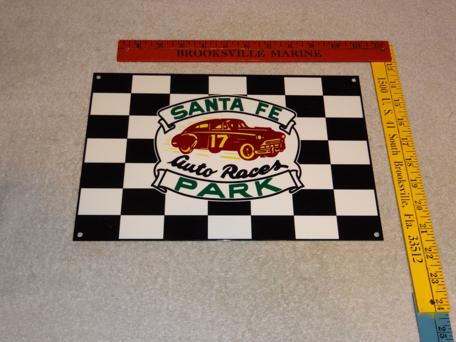 VINTAGE SANTA FE SPEEDWAY AUTO CAR, TRUCK RACES CHICAGO METAL GASOLINE OIL SIGN