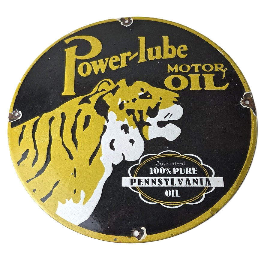 Vintage Power Lube Gasoline Sign – Tiger Motor Oil Gas Porcelain Sign