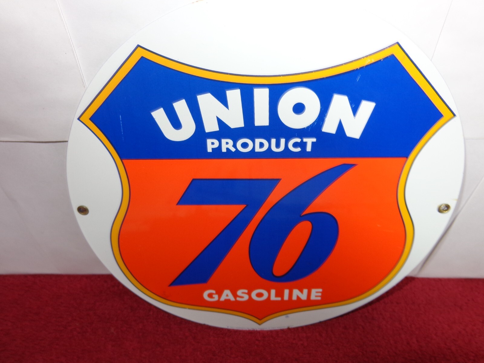 11 in UNION PRODUCT 76 GASOLINE ADVERTISING SIGN HEAVY METAL PORCELAIN -S 179 D