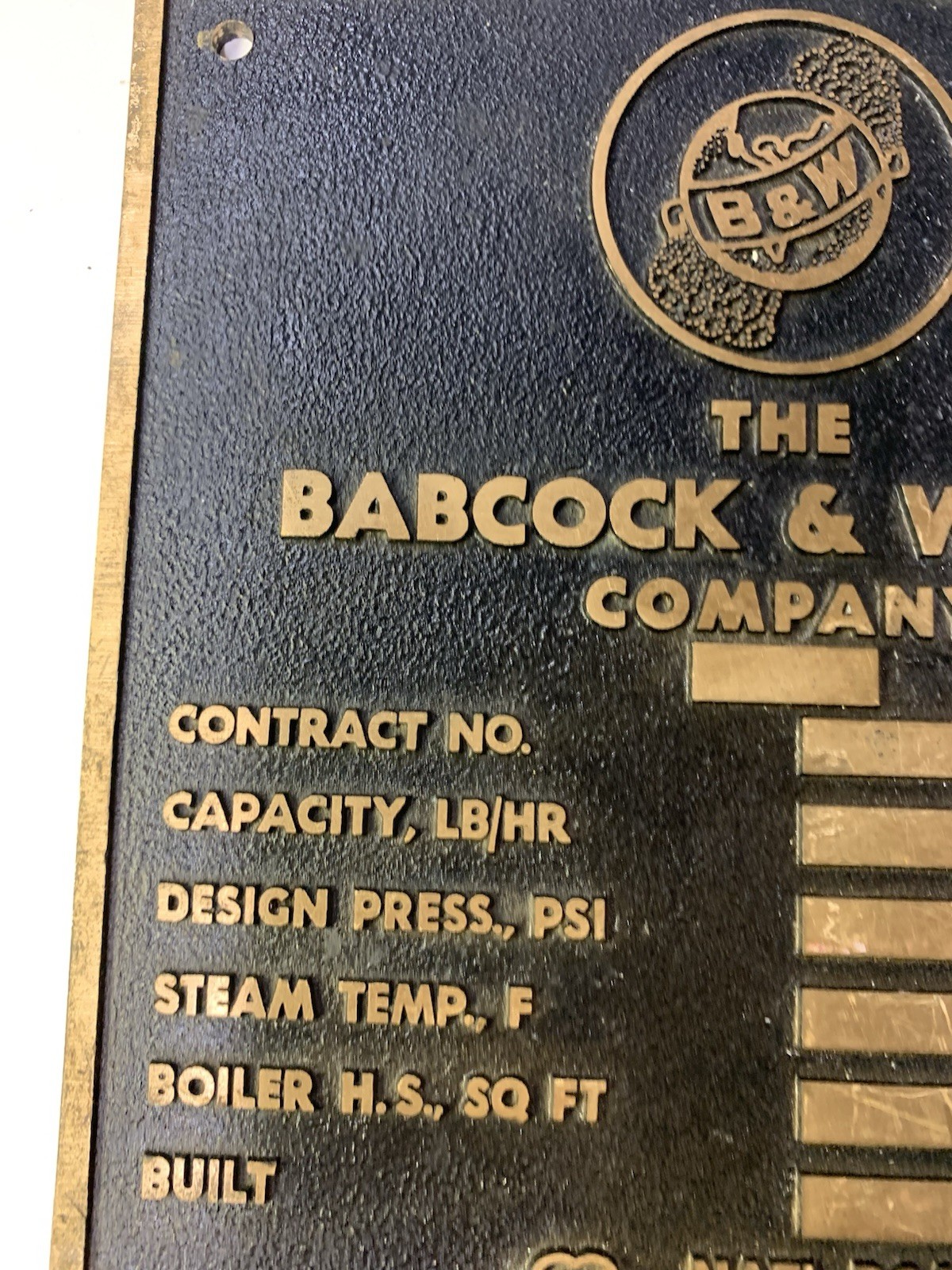 Vintage Babcock & Wilcox Company Industrial Broiler Plate Embossed Bronze/Brass