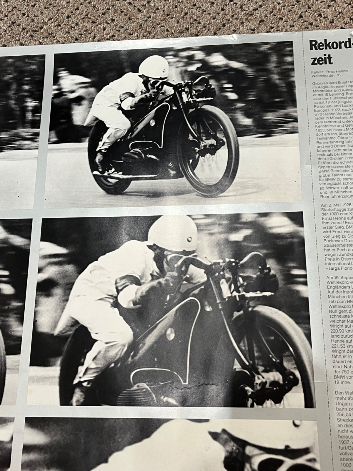 Vintage 70s BMW Motorcycle Poster Record Time Ernst Henne Promo Advertising Sign
