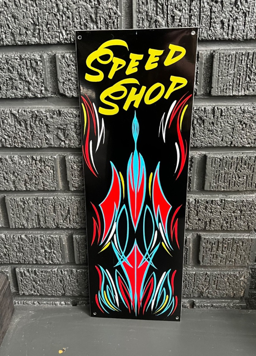 Painted PINSTRIPING Hot Rat Rod SPEED SHOP Garage Sign Art Original pinstriped