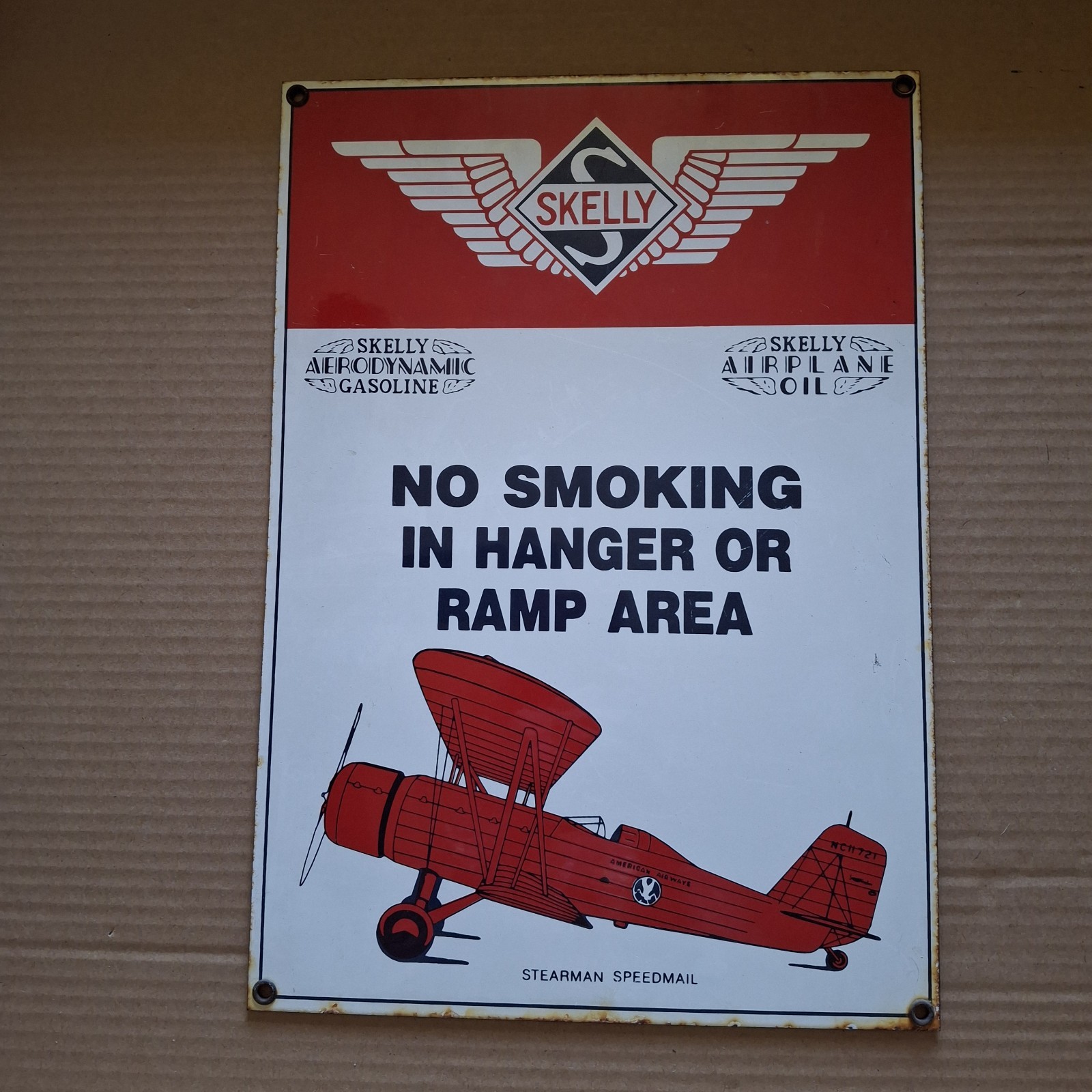 Vintage Skelly Aviation Gas and Oil Porcelain Enameled Metal Sign Ande Rooney