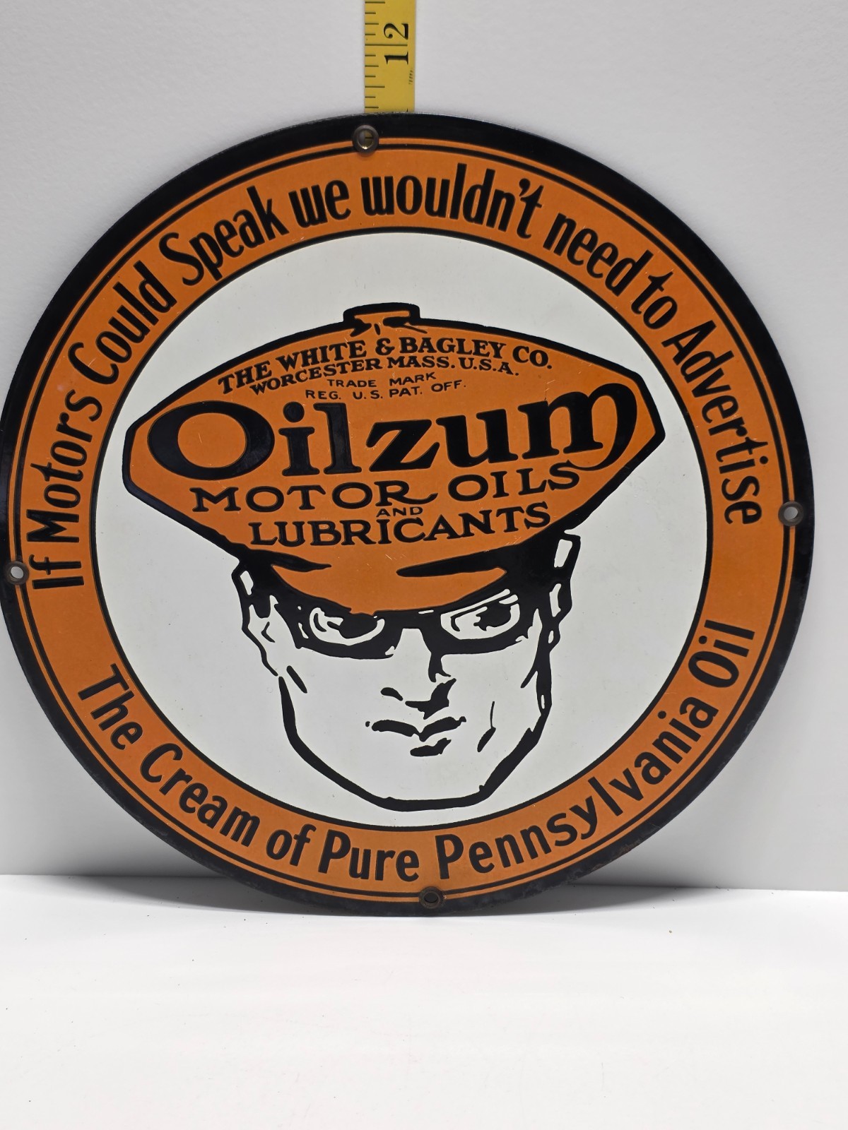 VINTAGE OILZUM GASOLINE PORCELAIN GAS SERVICE STATION PUMP PLATE MOTOR OIL SIGN
