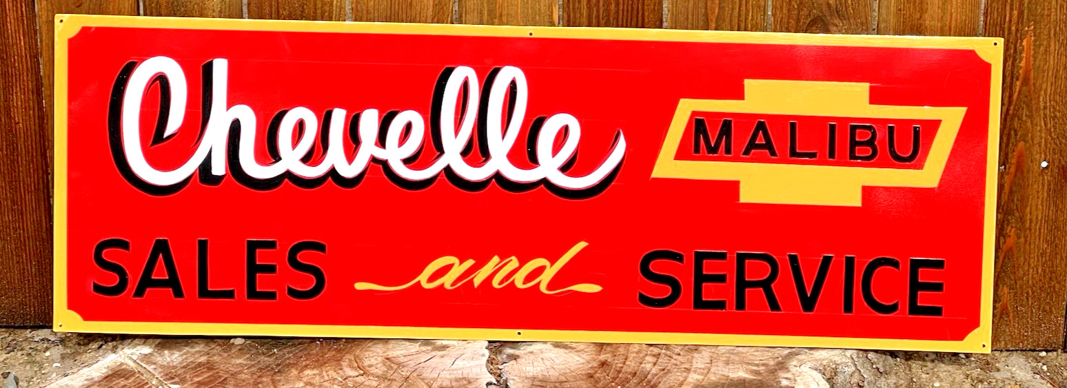 36″ CHEVELLE MALIBU SALES AND SERVICE SIGN Hand Painted CHEVROLET Shop Car ART