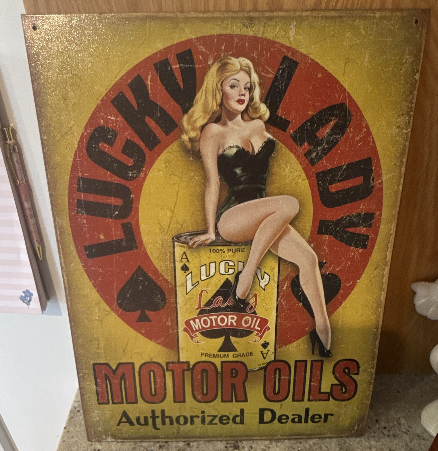 Lucky Lady Motor Oils Authorized Dealer Gas & Oil Decorative Metal Sign
