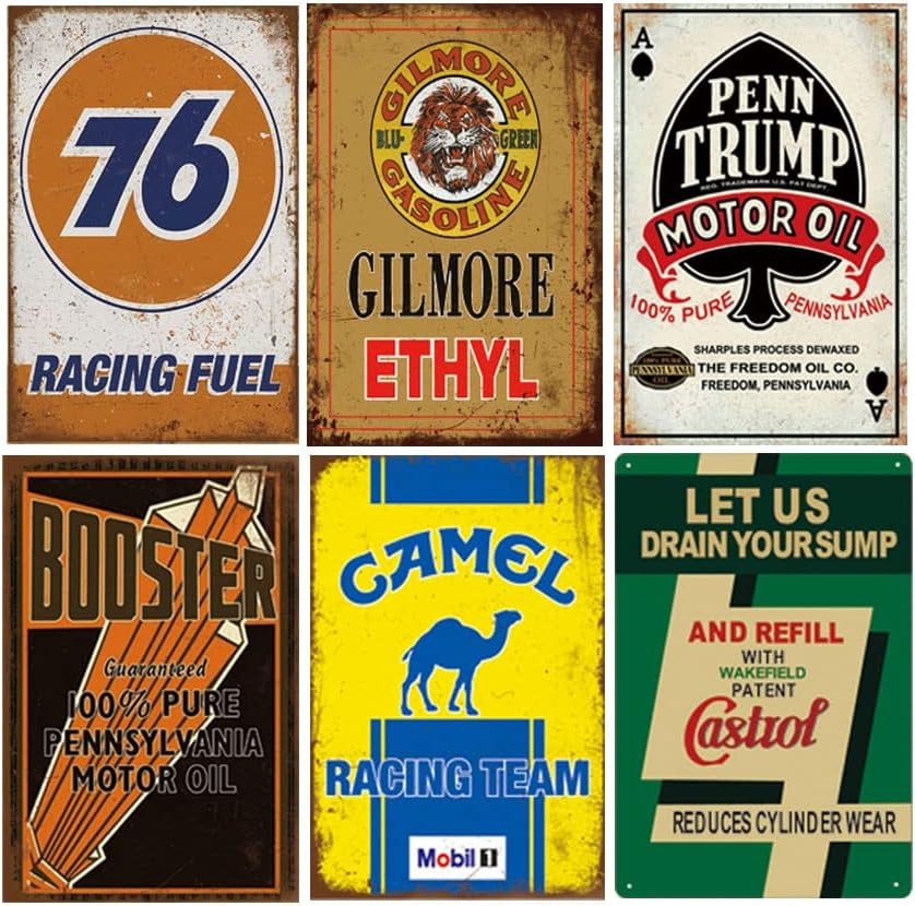 Tin Signs 26 Pieces Reproduction Vintage, Gas Oil Metal Signs, Home Kitchen Man