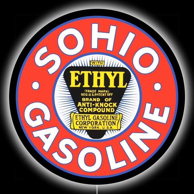 Sohio Gasoline with Ethyl NEW LED Hanging Lighted Sign: 23″ Dia. Round
