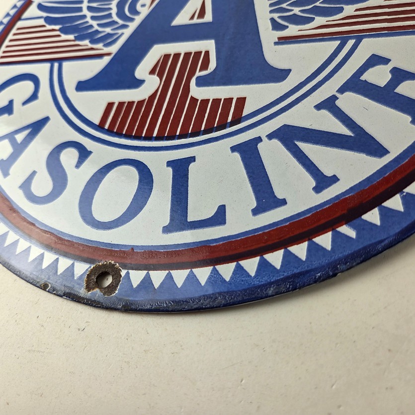 Vintage Flying A Gasoline Sign – Porcelain Gas Pump Plate Service Station Sign