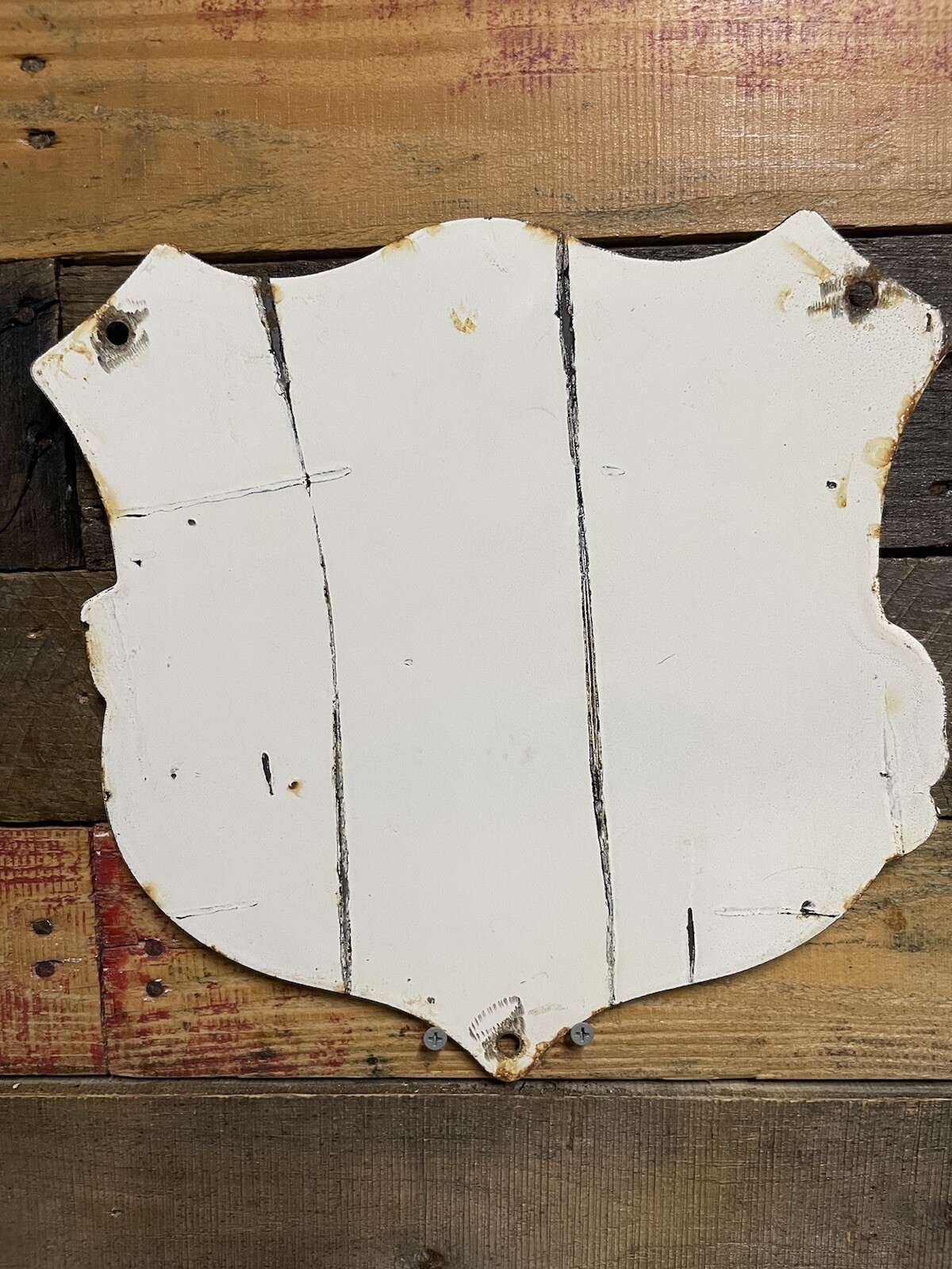 VINTAGE PENNZOIL PORCELAIN SHIELD SIGN VICTORIAS GAS & OIL GARAGE SERVICE WOMAN