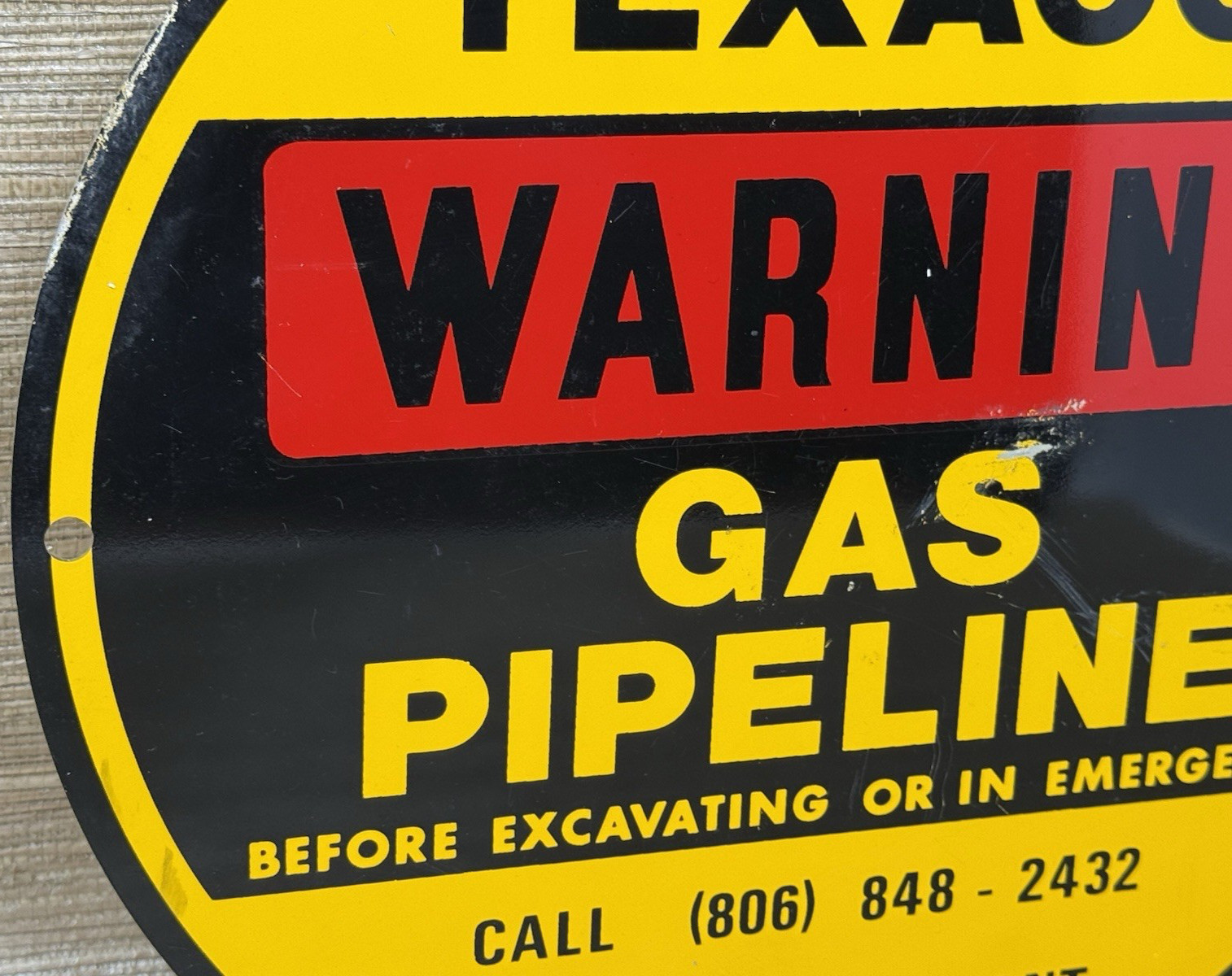 VINTAGE TEXACO GAS PIPELINE SIGN TEXAS GASOLINE STATION MOTOR OIL PUMP PLATE
