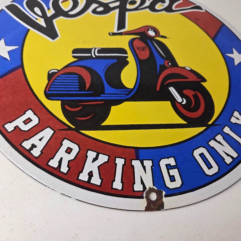 Vintage Vespa Sign – Parking Only Gas Service Station Porcelain Advertising Sign