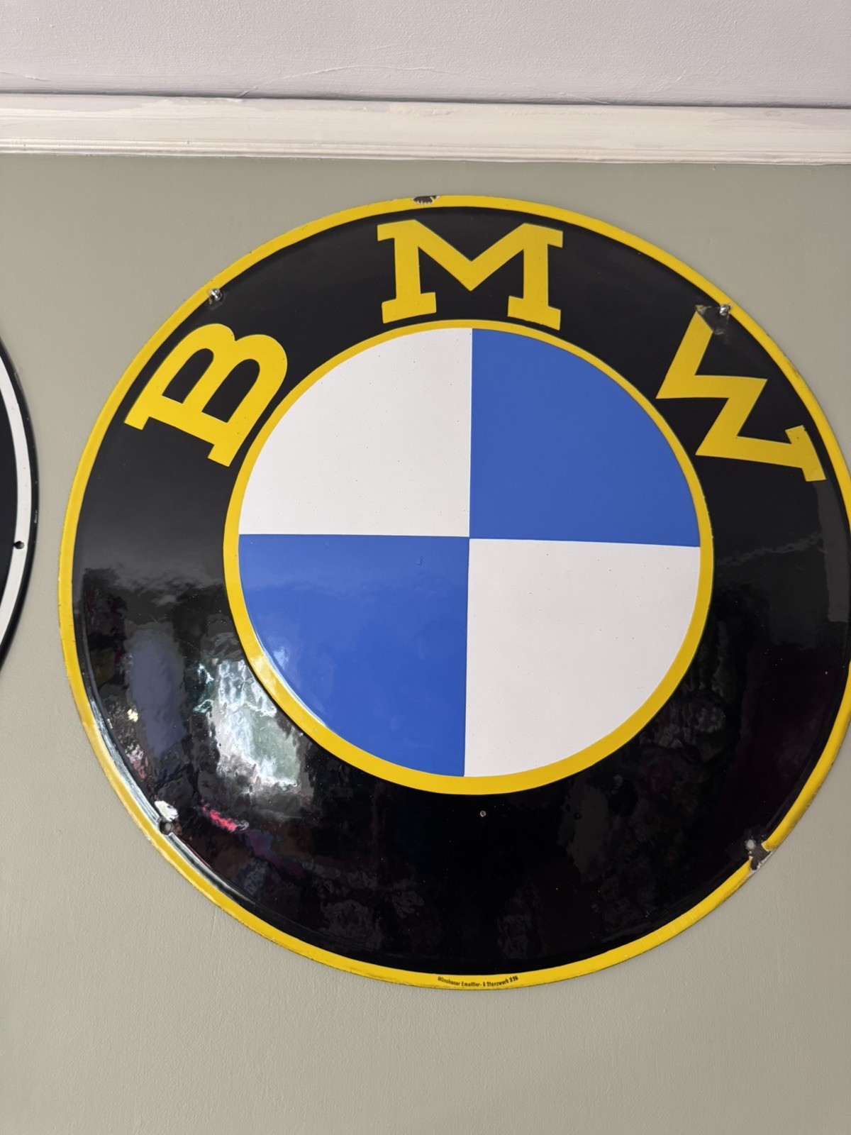Original BMW Motorcycle Dealership Porcelain Sign Convex TAC Authenticated