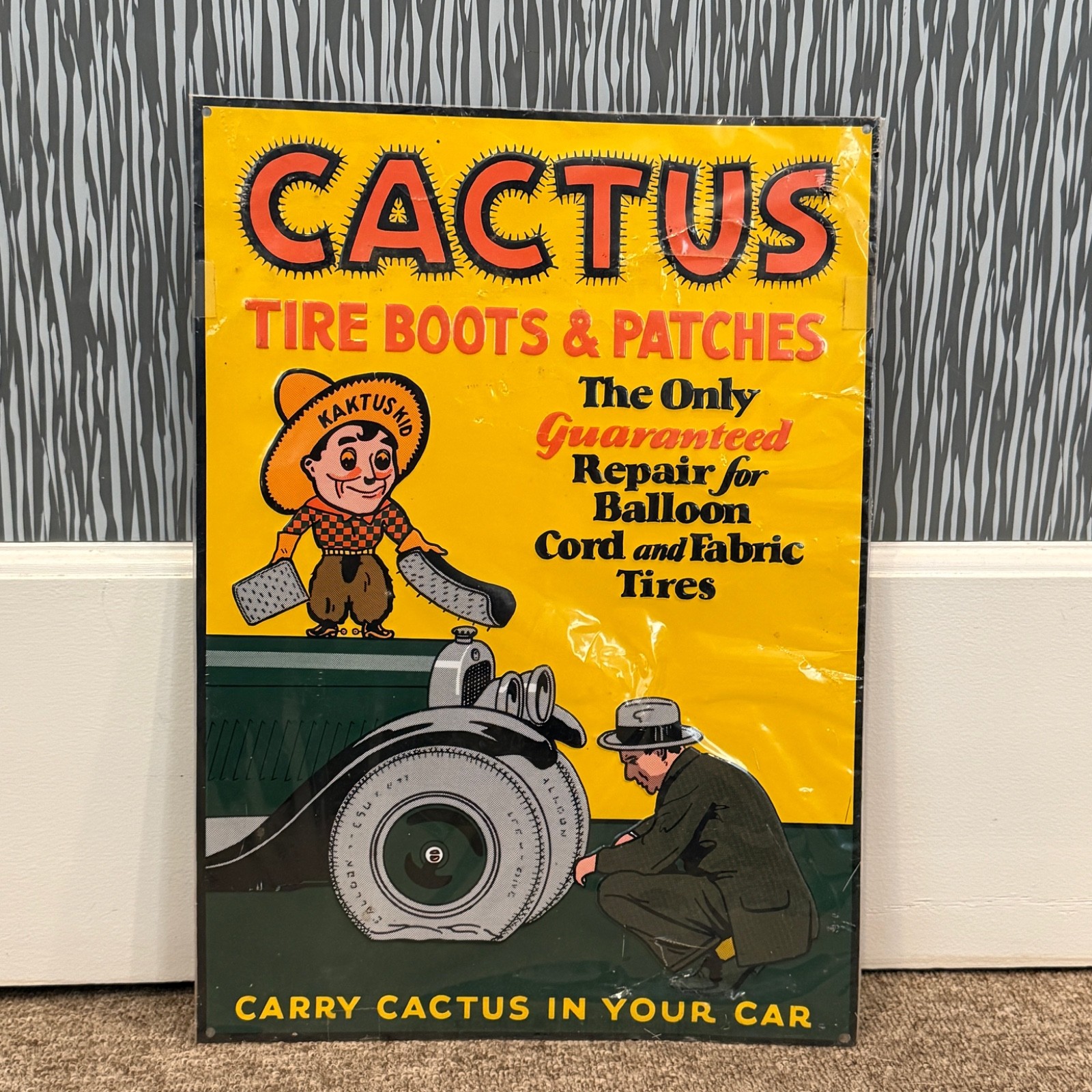 Vintage Kactus Kid Cactus Tire Repair Boots Patches Embossed Metal Sign