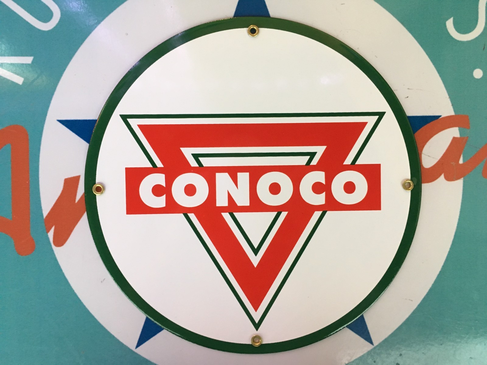 CONOCO TRIANGLE GASOLINE top QUALITY porcelain coated 18 GAUGE steel SIGN
