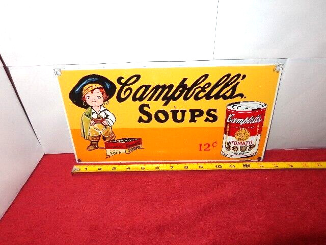 13 x 7 in CAMPBELL`S SOUPS 12 CENTS ADVERTISING SIGN HEAVY DIE CUT METAL # S 160