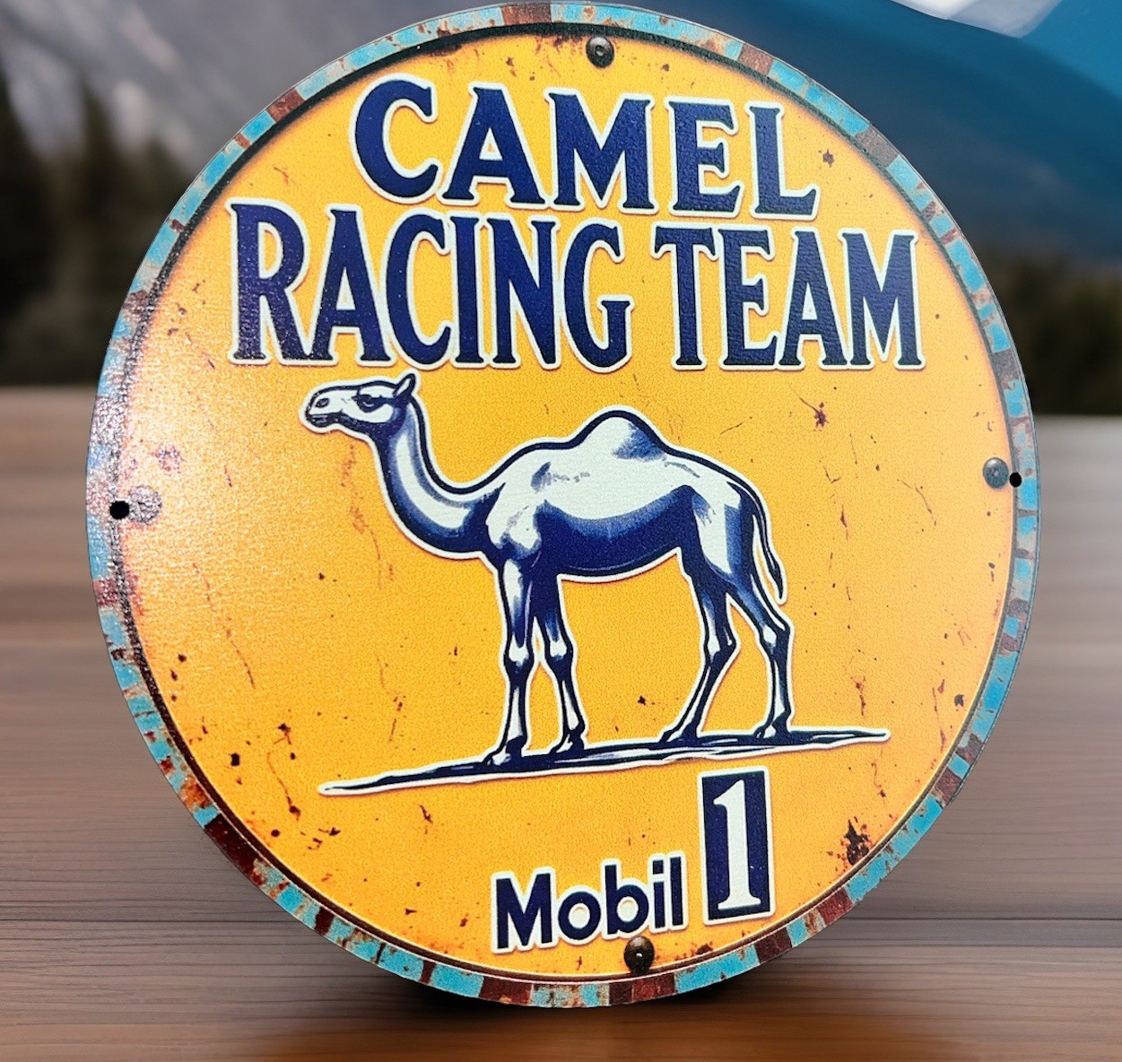 Mobil 1 Camel Racing Team Wooden Sign 6” Round Novelty 2D Flat Garage Man Cave