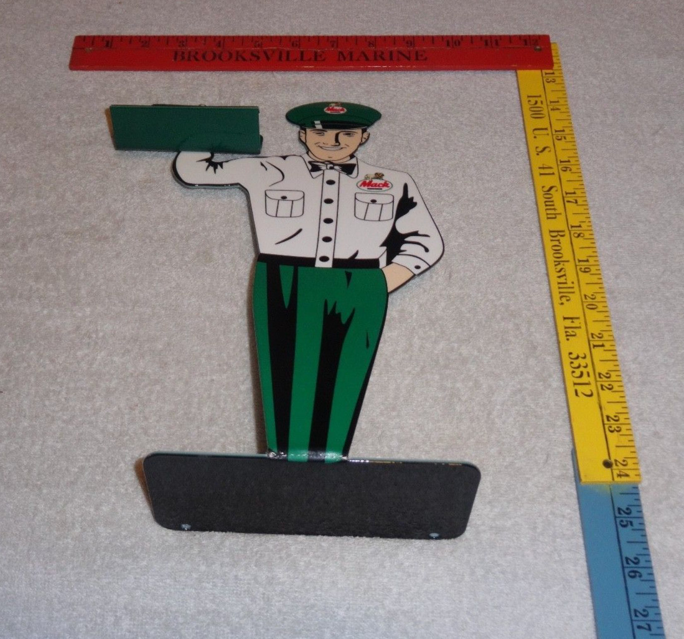 VINTAGE MACK TRUCKS & BUSES DEALER METAL GASOLINE OIL BUSINESS CARD HOLDER SIGN