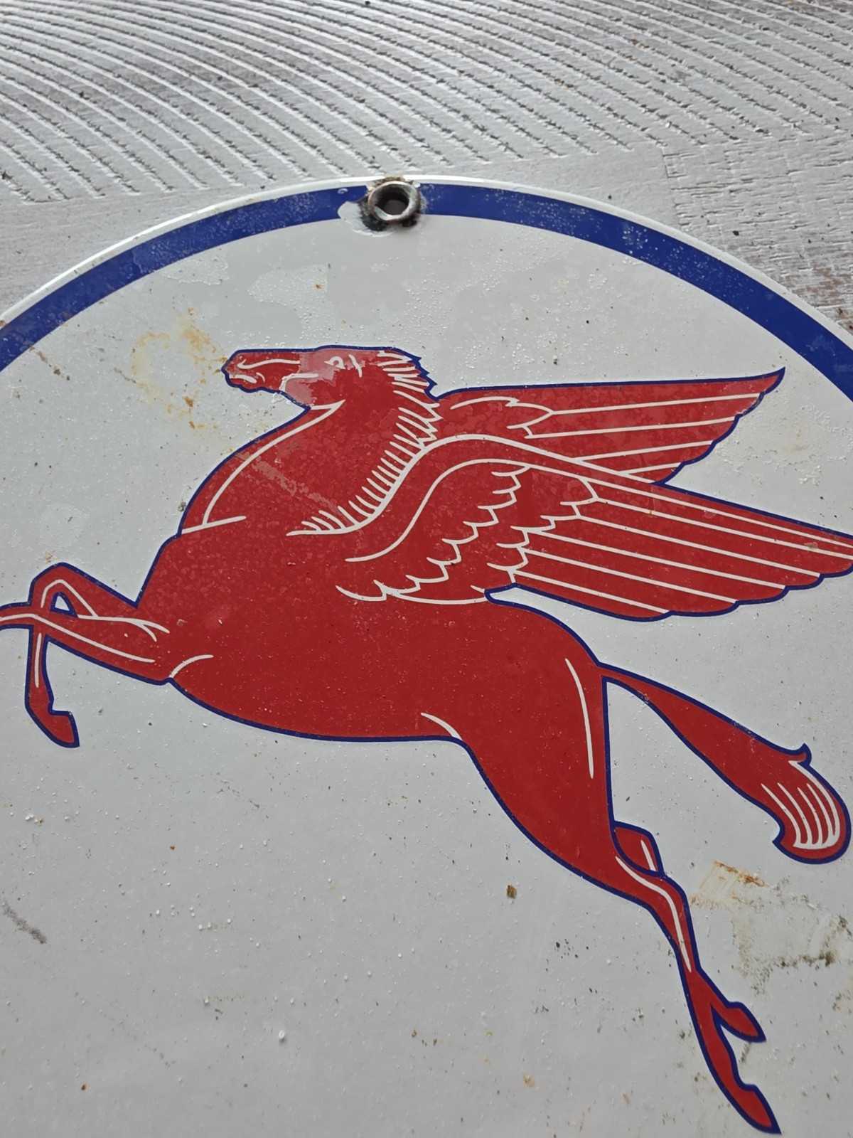 VINTAGE MOBILOIL PEGASUS PORCELAIN GAS STATION SIGN 12″ X 10″
