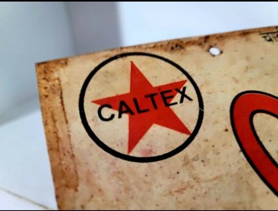VINTAGE CALTEX SIGN 10″ X 4 1/2″ Texaco. Oil & Gas, Shell. Mobil Oil.