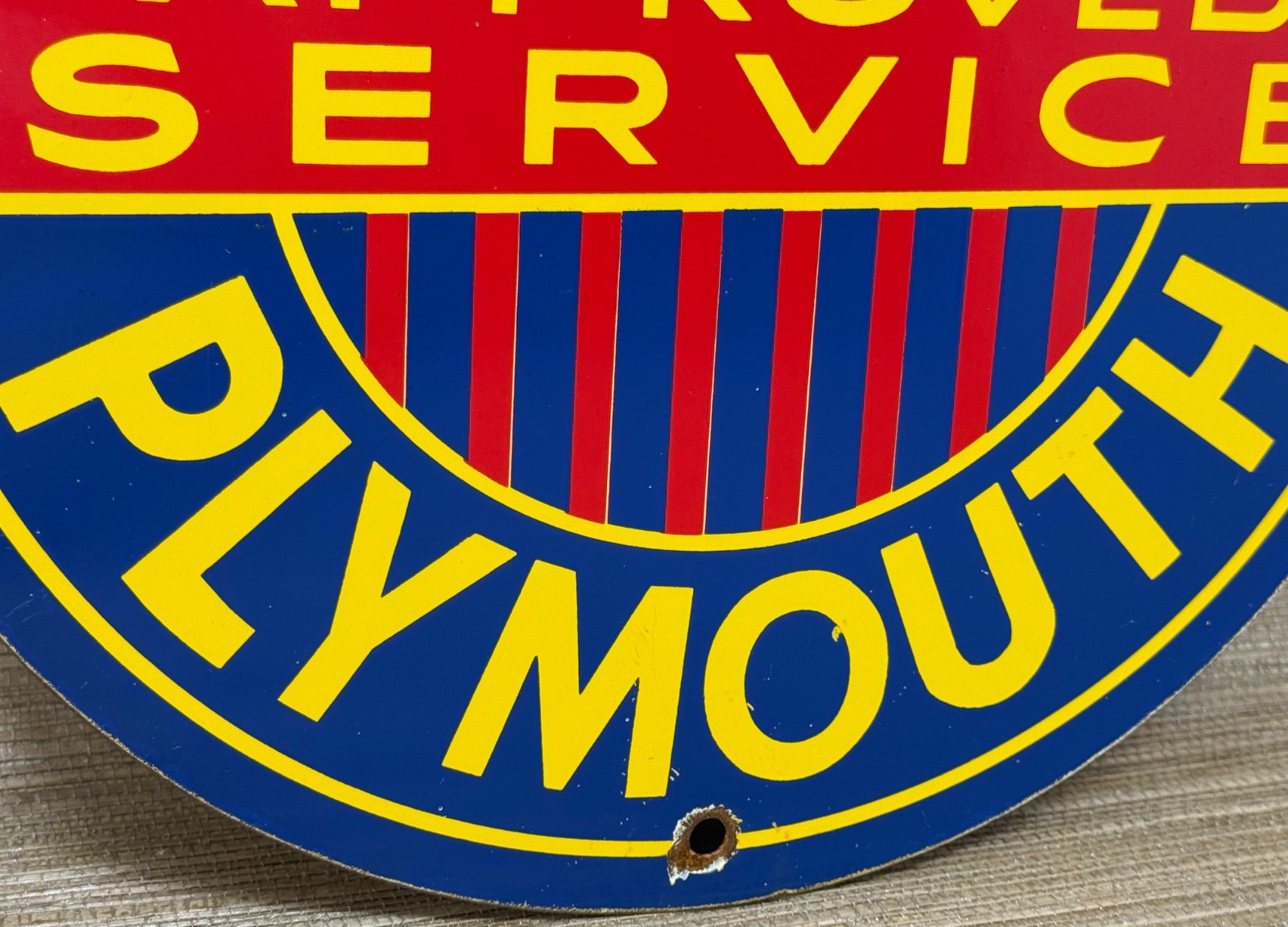 VINTAGE CHRYSLER PORCELAIN SIGN GENERAL MOTORS DEALERSHIP GAS OIL PLYMOUTH MOPAR