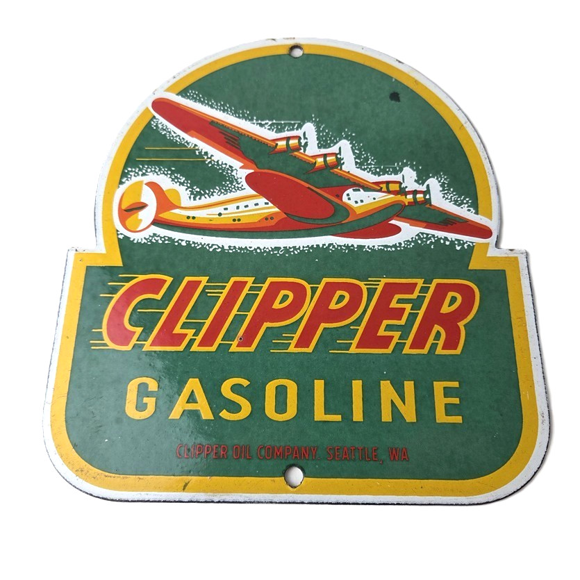 Vintage Clipper Gasoline Sign – Aircraft Airplane Gas Pump Porcelain Sign