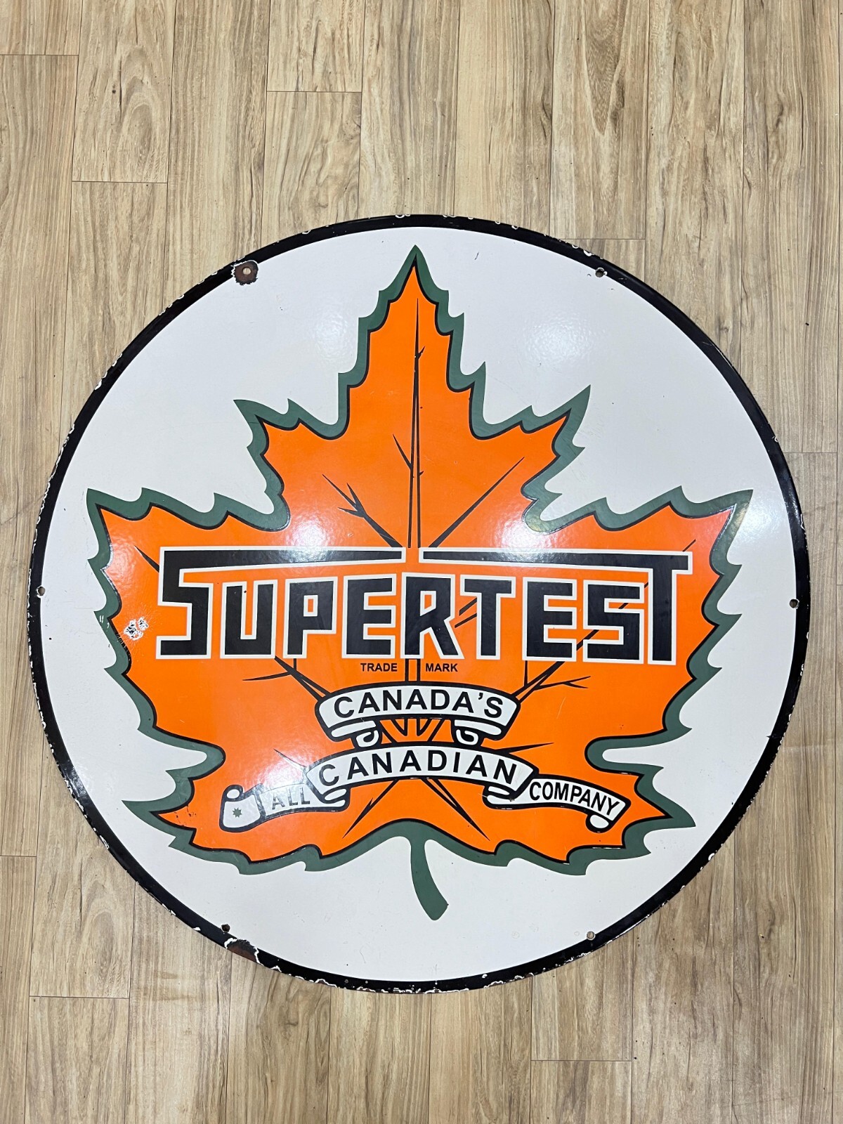 CANADA’S SUPERTEST 30 INCH DIAMETER PORCELAIN ENAMEL SIGN SINGLE SIDED