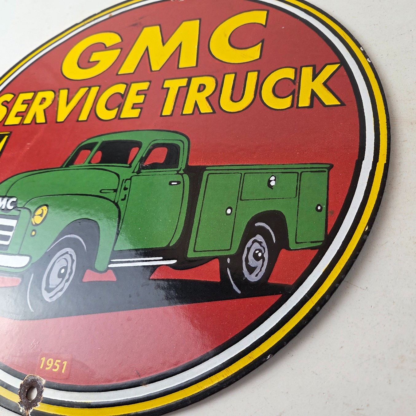 Vintage General Motors Sign – GMC Automobiles Trucks Gas Pump Ad Porcelain Sign
