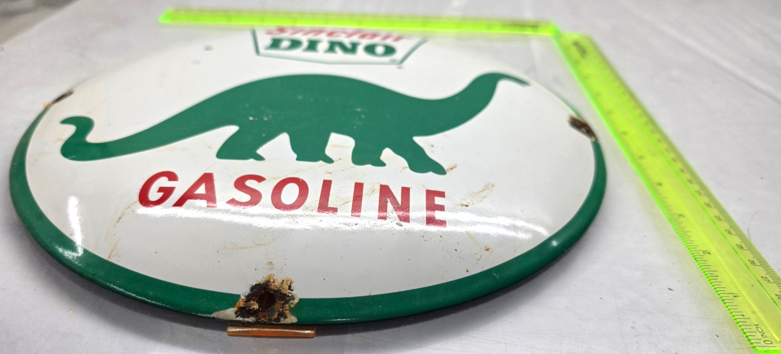 SINCLAIR VINTAGE GENUINE 12″ OIL PORCELAIN SIGN PUMP PLATE GAS STATION Bubbled