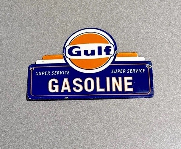 VINTAGE 12” GULF GASOLINE PORCELAIN SIGN CAR OIL GAS MOTORCYCLE TRUCK
