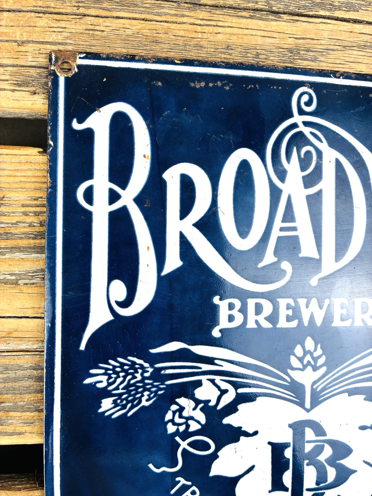 VINTAGE 12×9″ BROADWAY BREWERY STEAM BEER SF PORCELAIN PUMP STATION GAS OIL SIGN