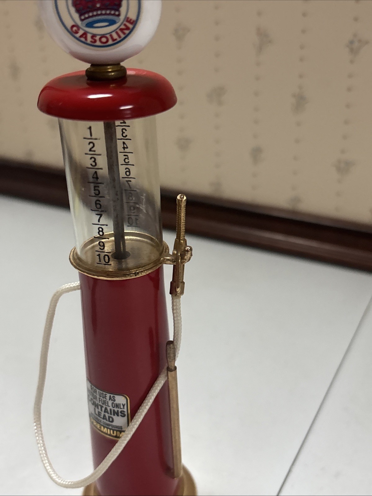 Vintage Red Crown Visible Gas Pump Miniature Replica Model, Made In The Usa