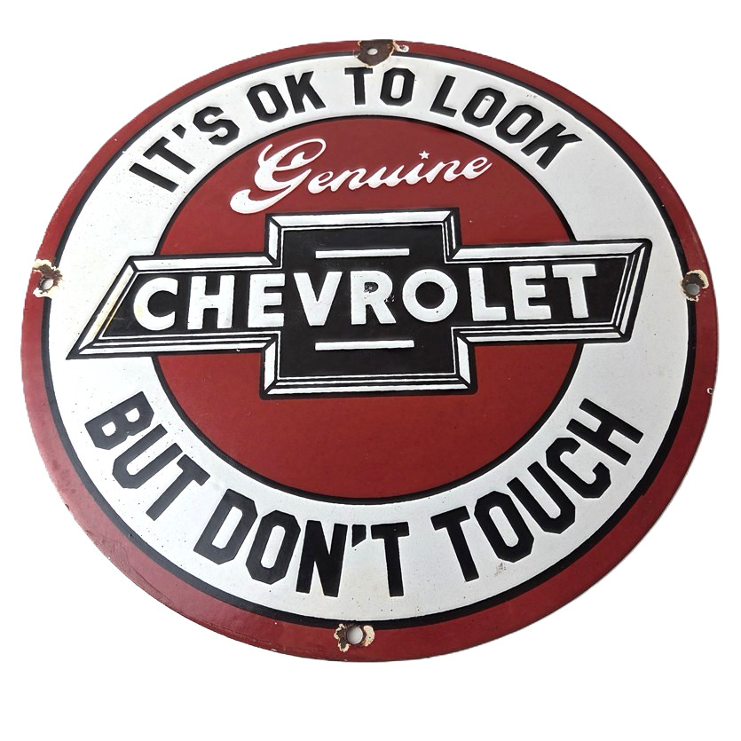 Vintage Chevrolet Sign – Warning, Automobile Motors Gas Pump Porcelain Sign